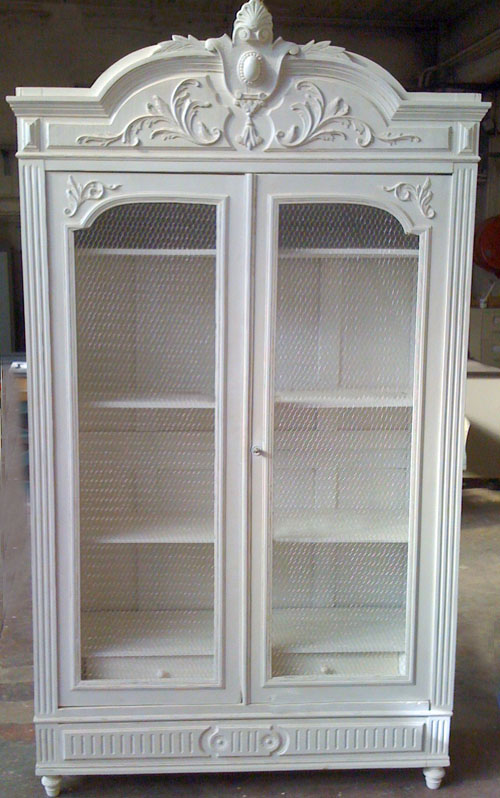 henri ii style armoire with chickenwire doors